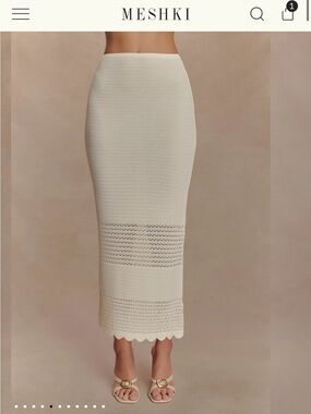 Meshki Madeline Ivory Scallop-Hem Knit Midi Skirt